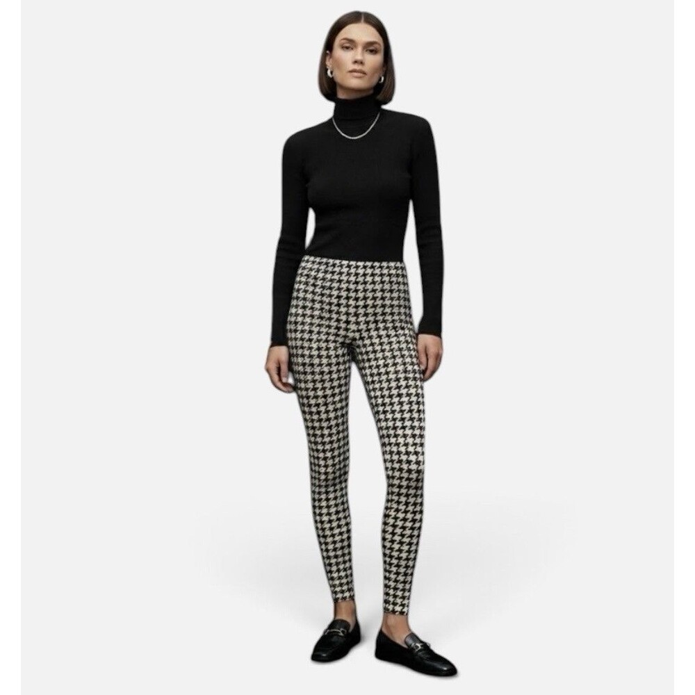 NWT H&M Black Cream Houndstooth Pull On Stretch Skinny Leggings Women’s Size XS